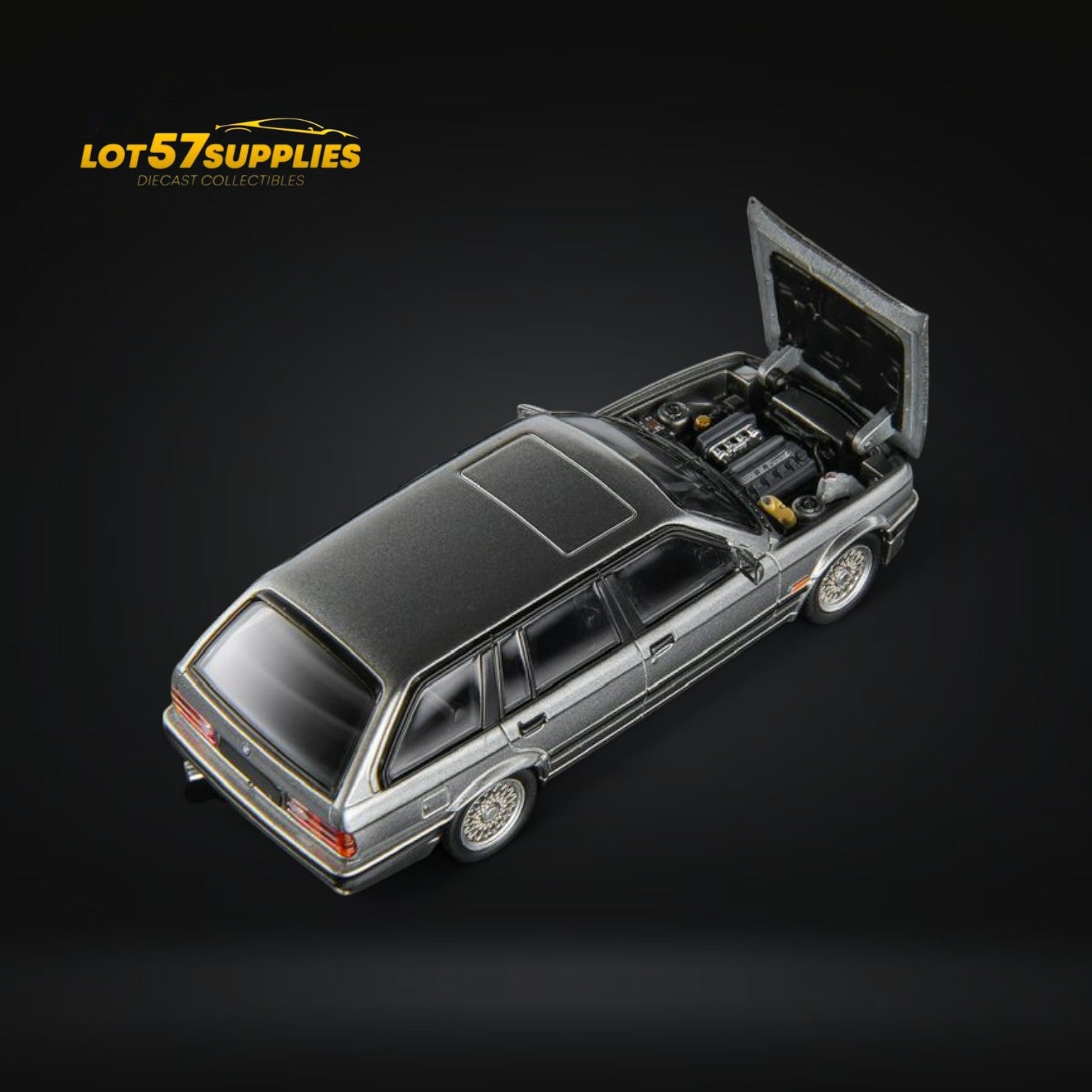 Silver grey BMW E30 Touring Wagon diecast model by Lot57Supplies, detailed 1:64 scale vehicle from Mortal BMW series.