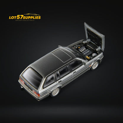 Silver grey BMW E30 Touring Wagon diecast model by Lot57Supplies, detailed 1:64 scale vehicle from Mortal BMW series.