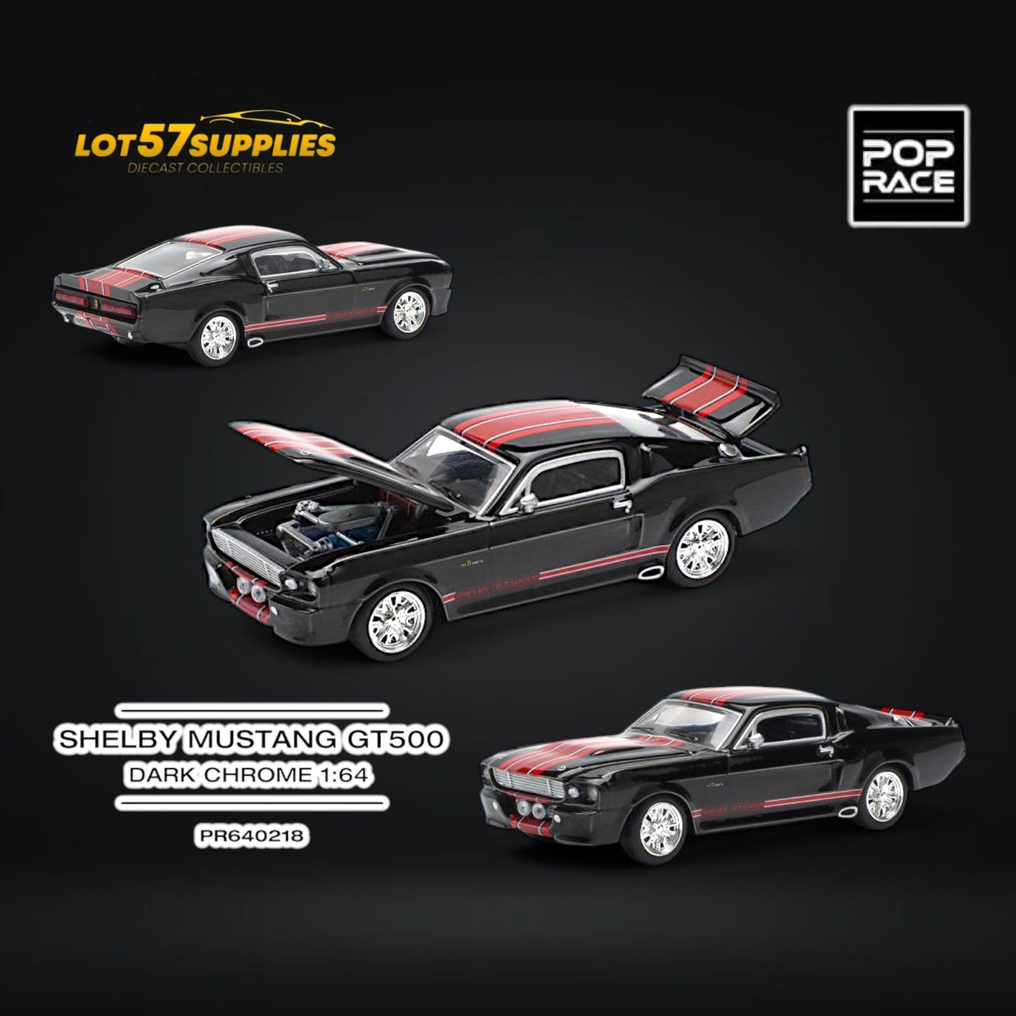 Pop Race Shelby Mustang GT500 Dark Chrome 1:64 - Evergreen Kings
