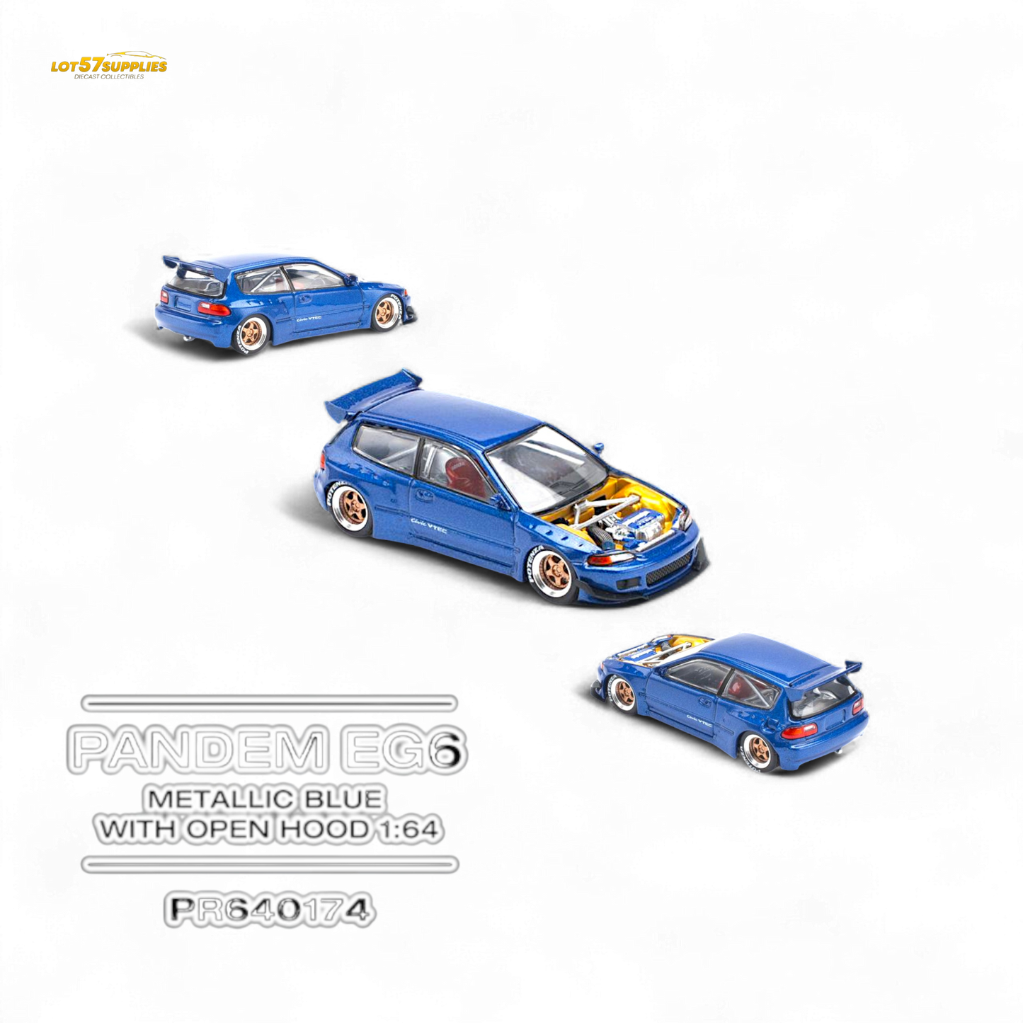 Pop Race Pandem Civic EG6 Metallic Blue 1:64 - Evergreen Kings