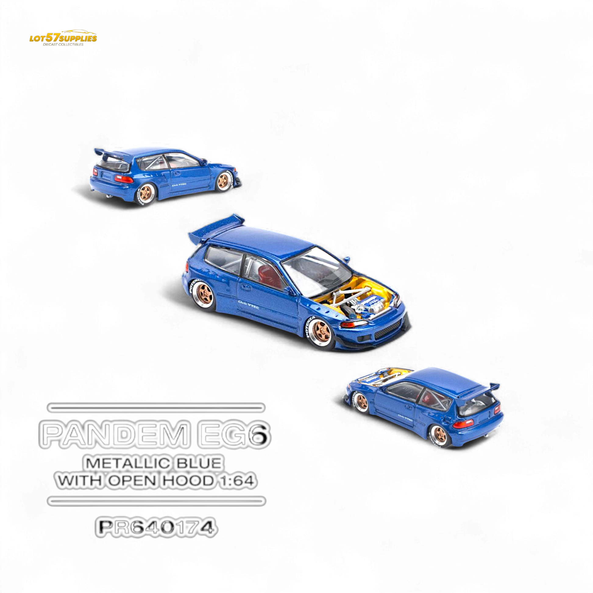 Pop Race Pandem Civic EG6 Metallic Blue 1:64 - Evergreen Kings
