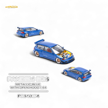 Pop Race Pandem Civic EG6 Metallic Blue 1:64 - Evergreen Kings