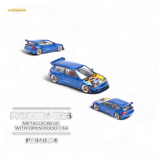 Pop Race Pandem Civic EG6 Metallic Blue 1:64 - Evergreen Kings