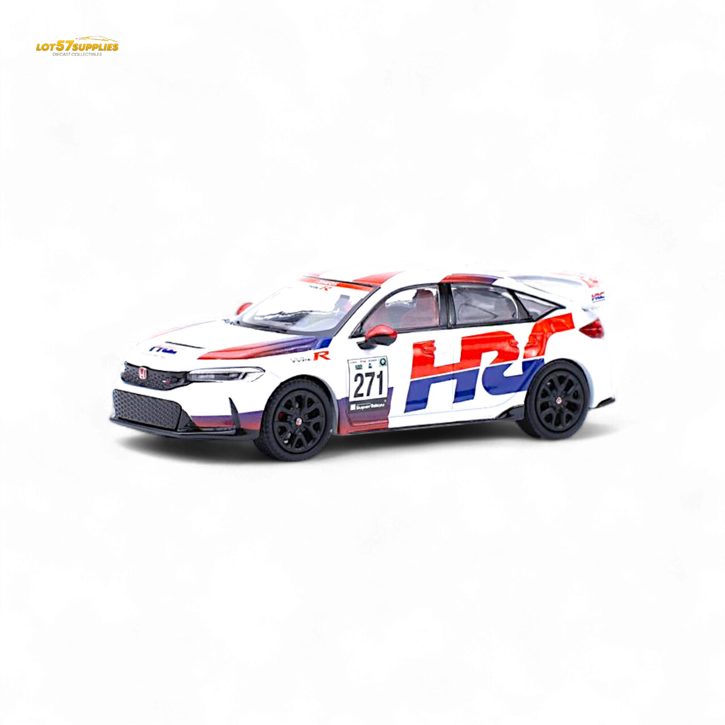 Diecast Honda Civic FL5 Type-R TCR HRC Livery 1:64 model by Lot57Supplies showcasing detailed racing design
