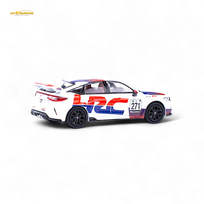 Diecast Honda Civic FL5 Type-R TCR HRC livery 1:64 scale model by Lot57Supplies Diecast Shop, showcasing detailed racing car design.
