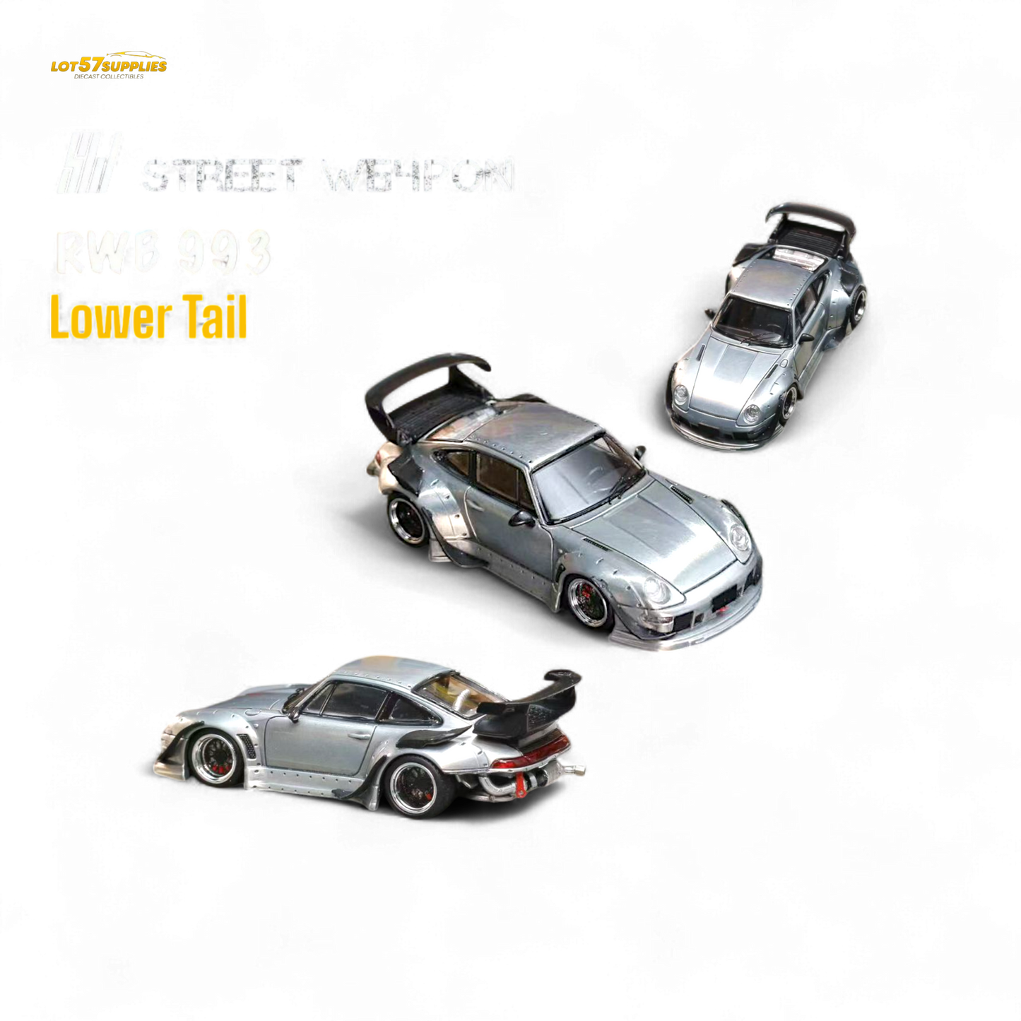 Street Weapon Porsche RWB 993 Raw Varnish Color Low Wing 1:64 - Evergreen Kings