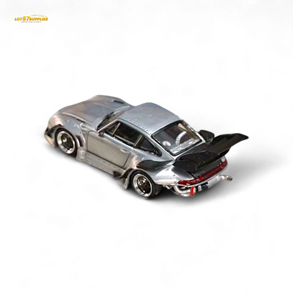 Diecast Porsche RWB 993 High Wing in raw varnish color, 1:64 scale, detailed model car by Lot57Supplies Diecast Shop.