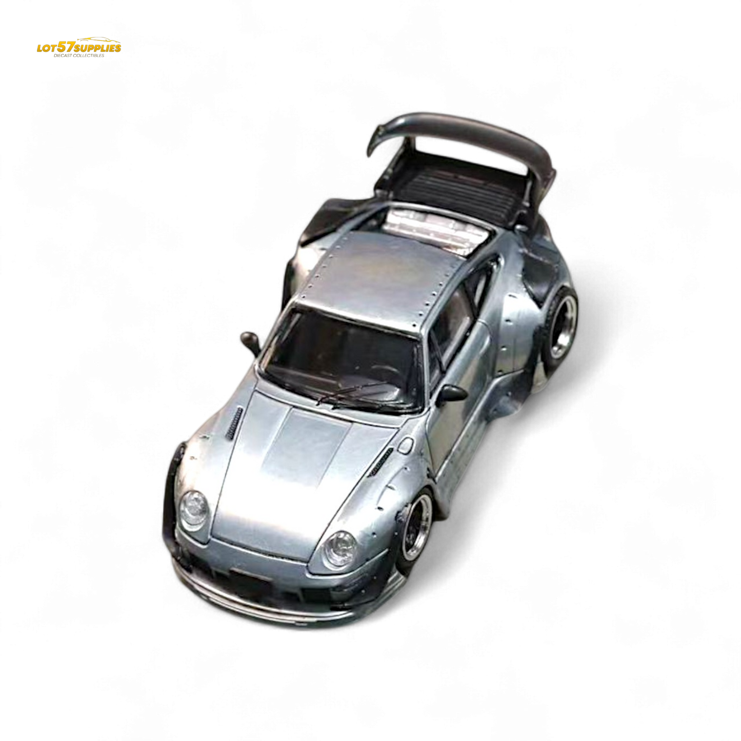 Street Weapon Porsche RWB 993 Raw Varnish Color Low Wing 1:64 - Evergreen Kings