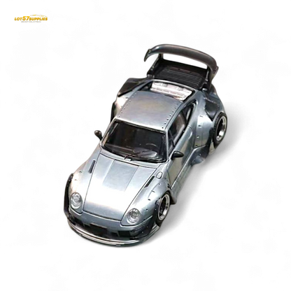 Street Weapon Porsche RWB 993 Raw Varnish Color Low Wing 1:64 - Evergreen Kings