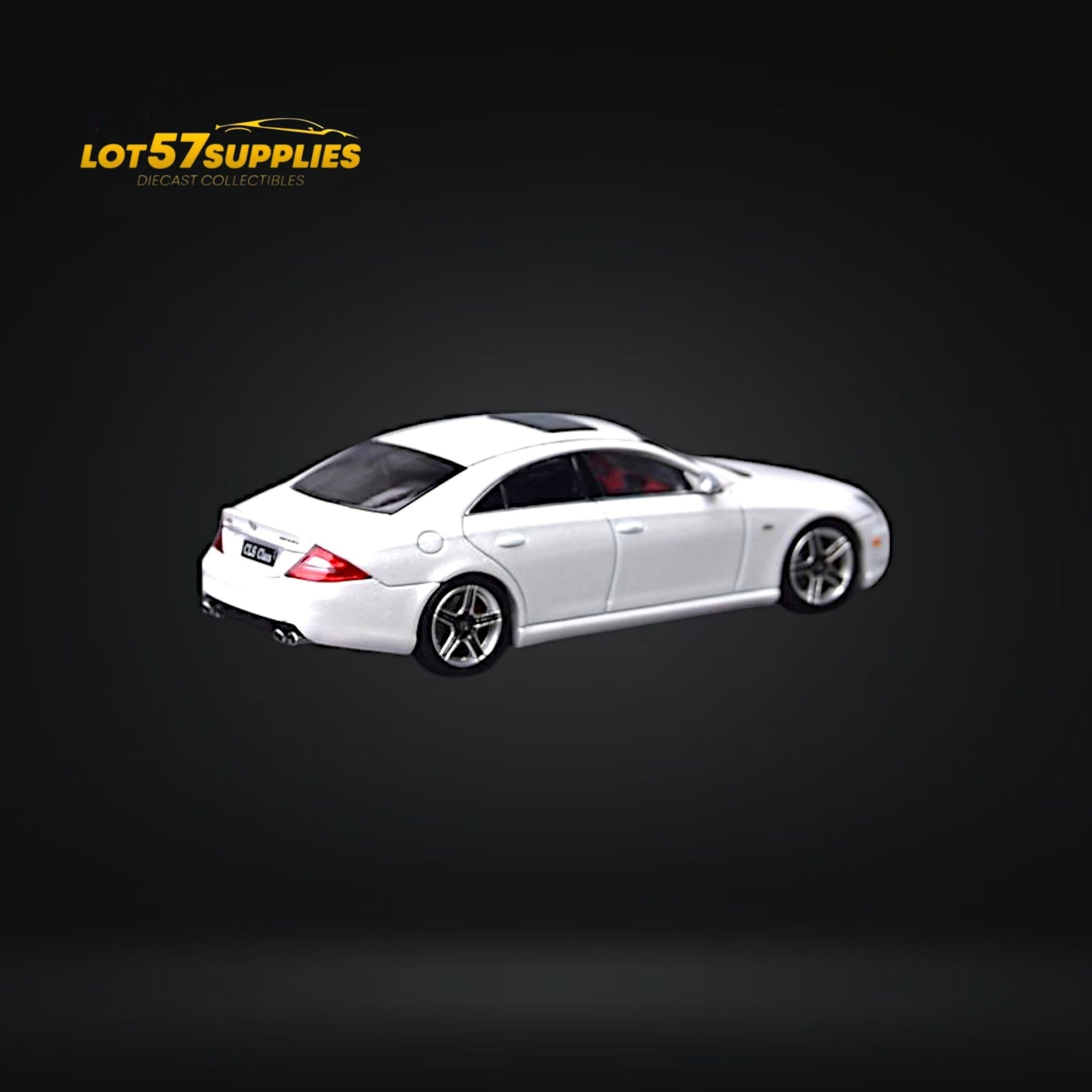 Pearl white Mercedes-Benz Focal Horizon CLS 63 AMG Mk1 C219 diecast car model, detailed miniature by Lot57Supplies Diecast Shop.