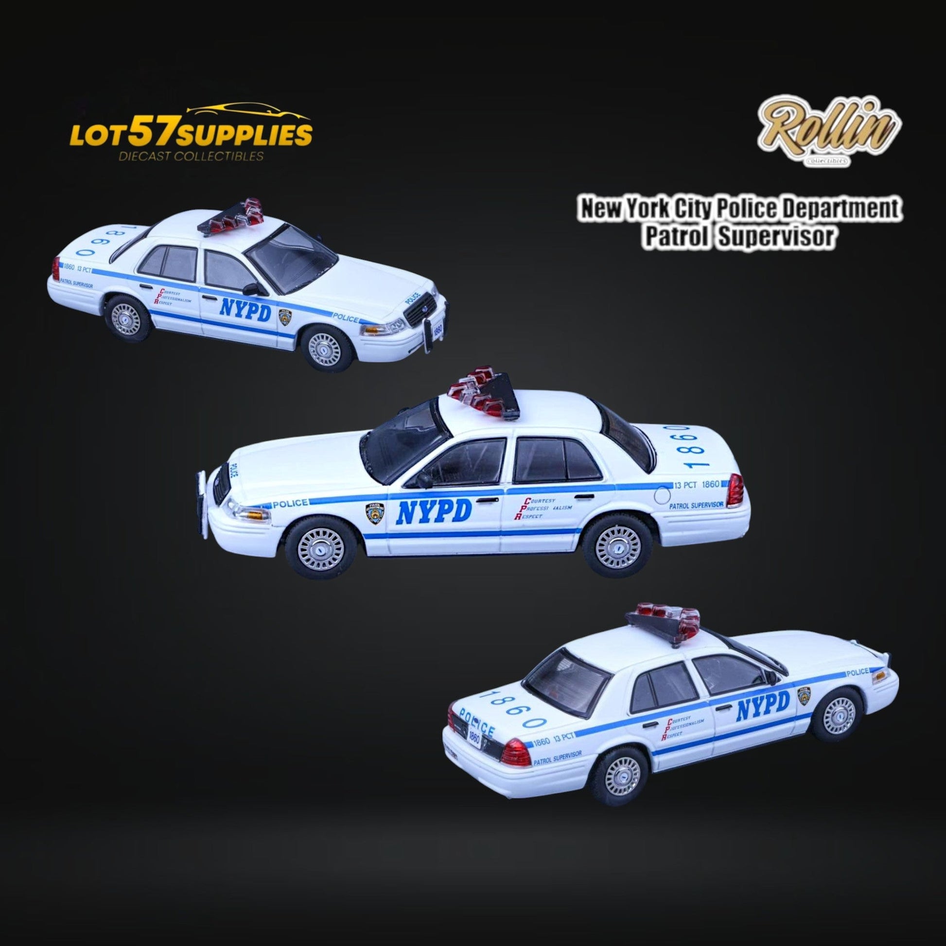 Rollin Ford Crown Victoria NYPD Patrol Supervisor 1:64 - Evergreen Kings