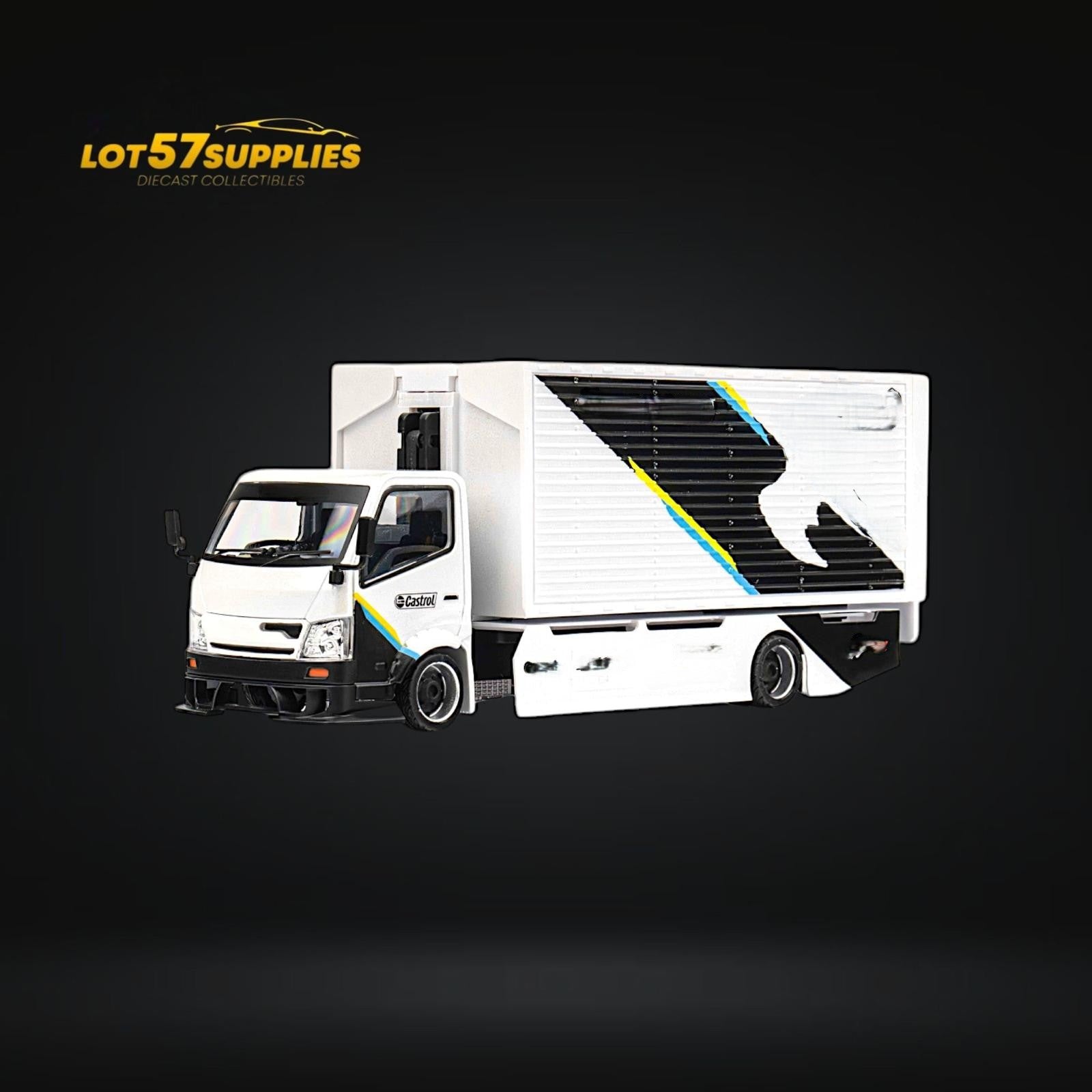 MicroTurbo HINO 300 Custom Box Truck White - Black Livery 1:64 - Evergreen Kings