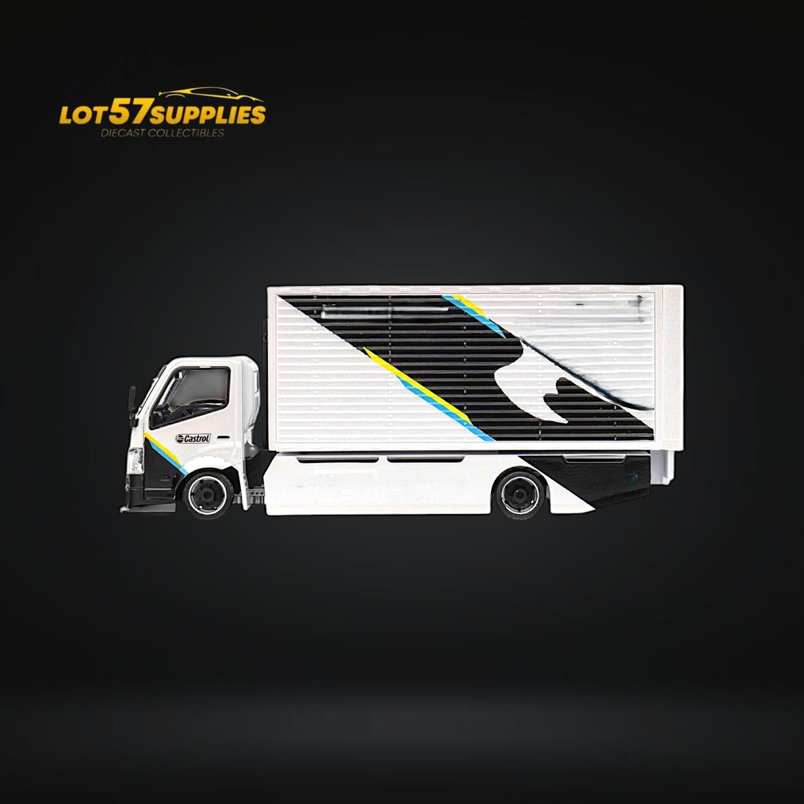 MicroTurbo HINO 300 Custom Box Truck White - Black Livery 1:64 - Evergreen Kings