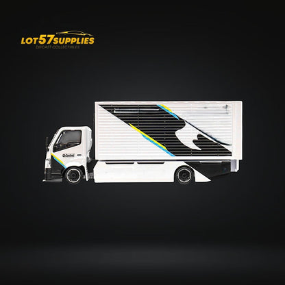 MicroTurbo HINO 300 Custom Box Truck White - Black Livery 1:64 - Evergreen Kings