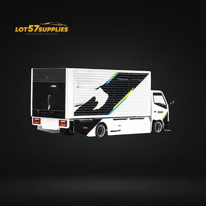 MicroTurbo HINO 300 Custom Box Truck White - Black Livery 1:64 - Evergreen Kings