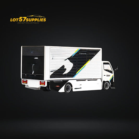 MicroTurbo HINO 300 Custom Box Truck White - Black Livery 1:64 - Evergreen Kings