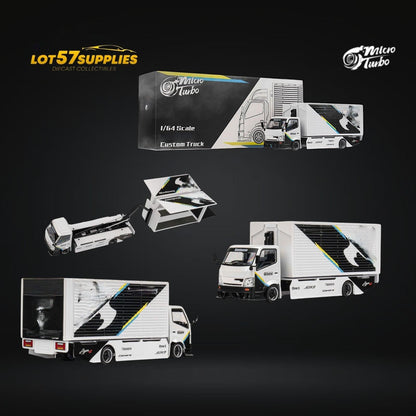 MicroTurbo HINO 300 Custom Box Truck White - Black Livery 1:64 - Evergreen Kings