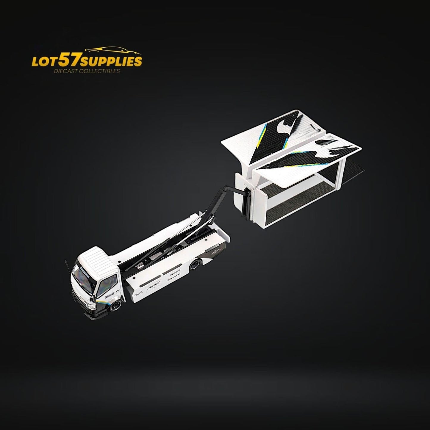 MicroTurbo HINO 300 Custom Box Truck White - Black Livery 1:64 - Evergreen Kings