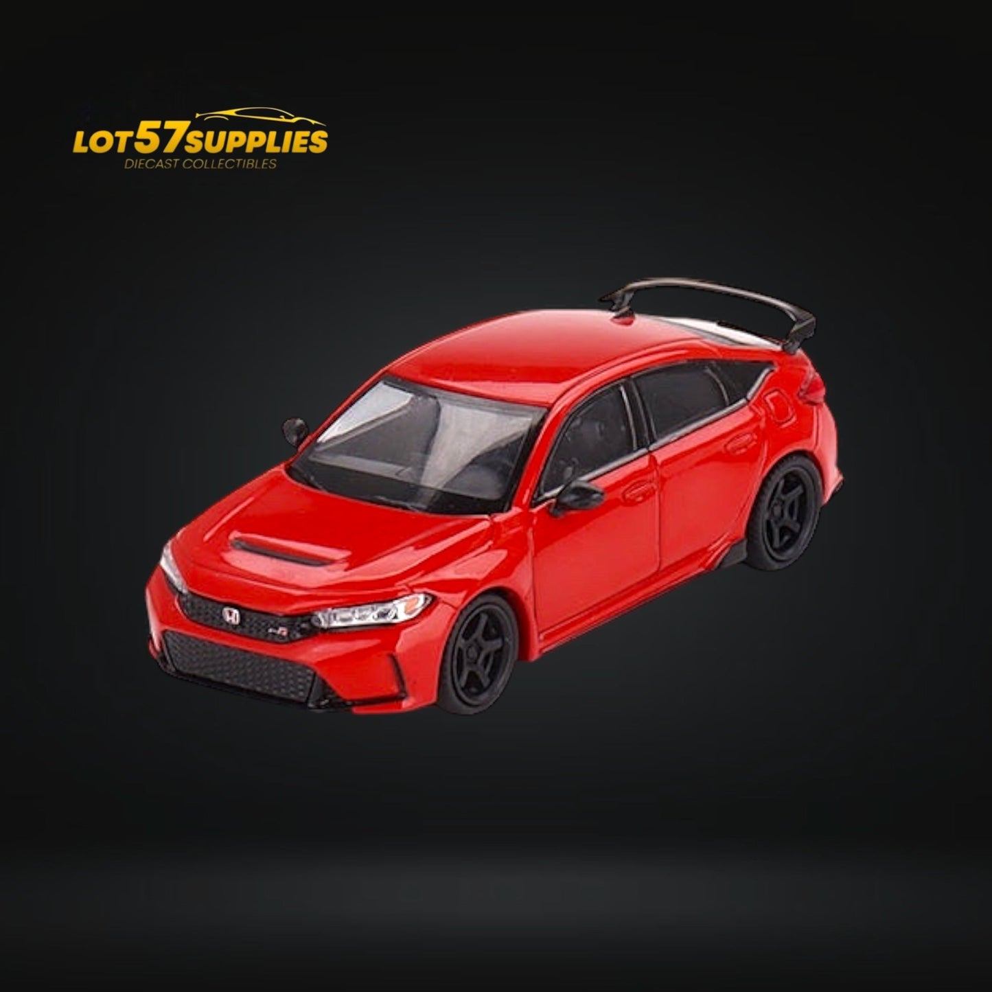 Mini-GT Honda Civic Type R diecast model in rallye red, 1:64 scale, detailed miniature of Honda sports car.