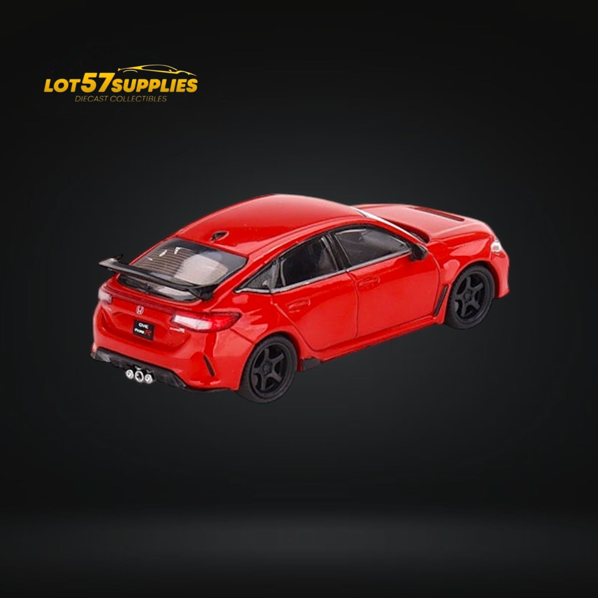 Mini-GT Honda Civic Type R diecast model in rallye red, 1:64 scale, showcasing detailed exterior and sporty design.