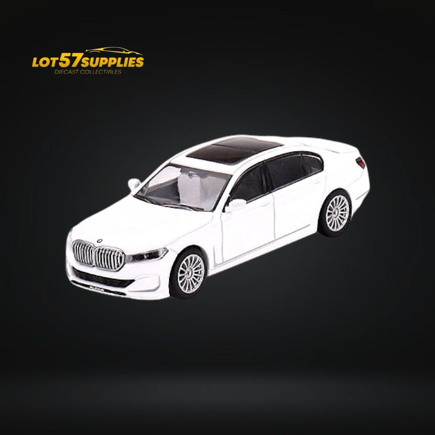 Mini GT BMW Alpina B7 xDrive diecast model in Alpine White, 1:64 scale, detailed miniature car by Lot57Supplies Diecast Shop
