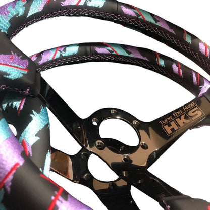 Black chrome SPDZ1 x HKS GT2 steering wheel with deep dish design, 350mm diameter, by Speedzone Performance LLC.