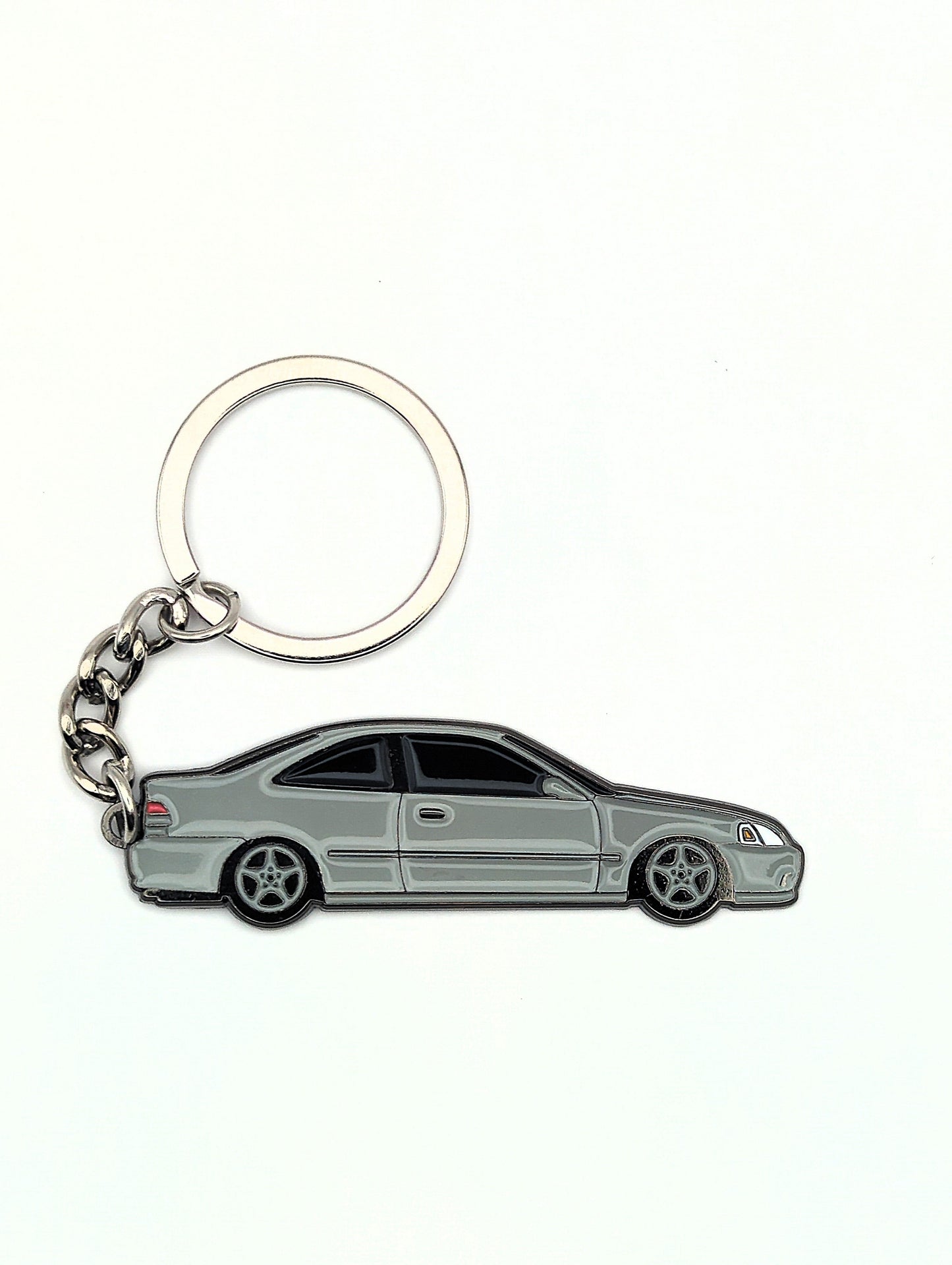 EK Coupe keychain by Drift Pins featuring a detailed miniature car model with a metal keyring attachment.