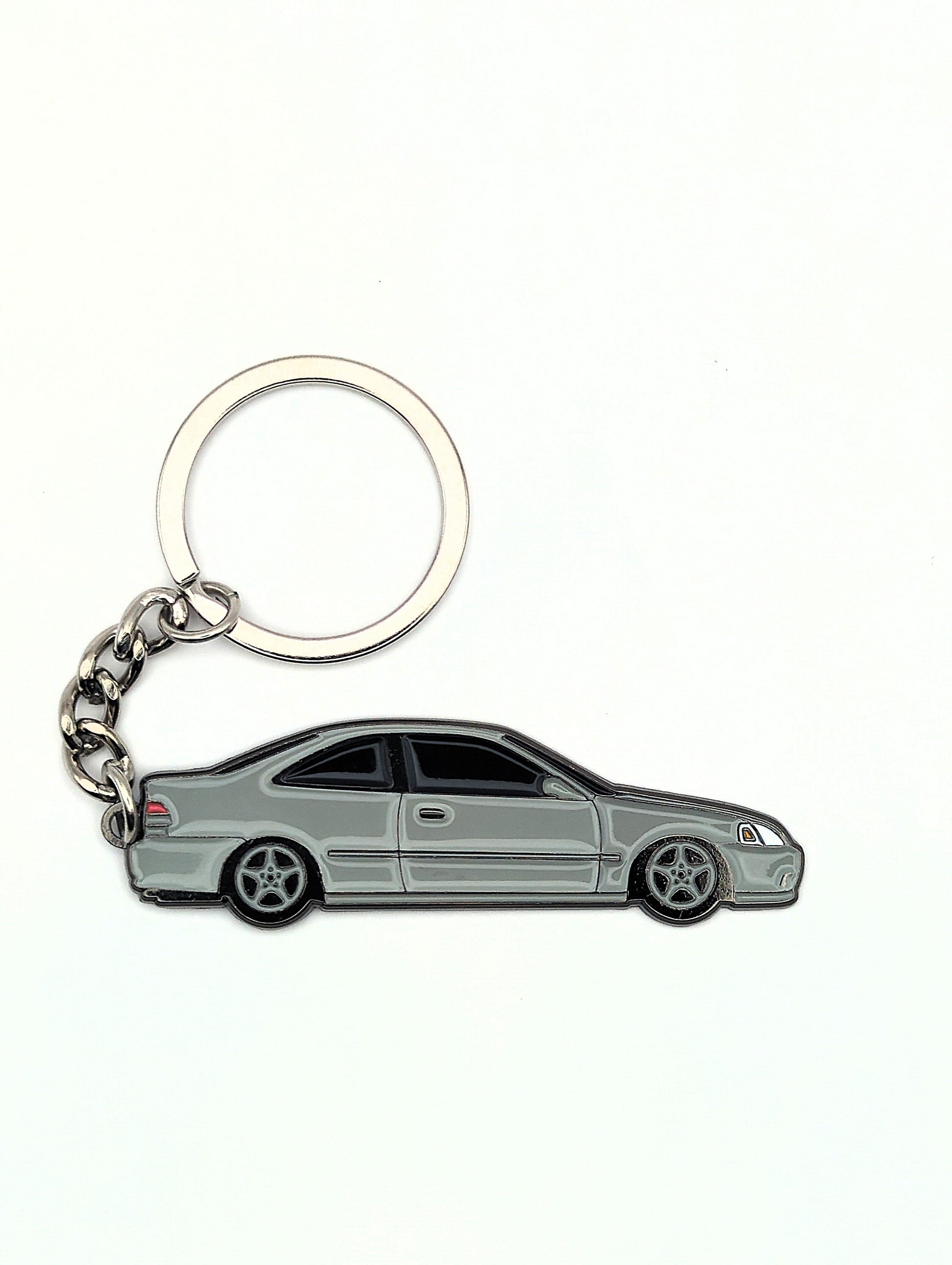 EK Coupe keychain by Drift Pins featuring a detailed miniature car model with a metal keyring attachment.