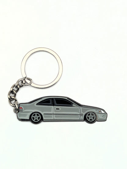EK Coupe keychain by Drift Pins featuring a detailed miniature car model with a metal keyring attachment.