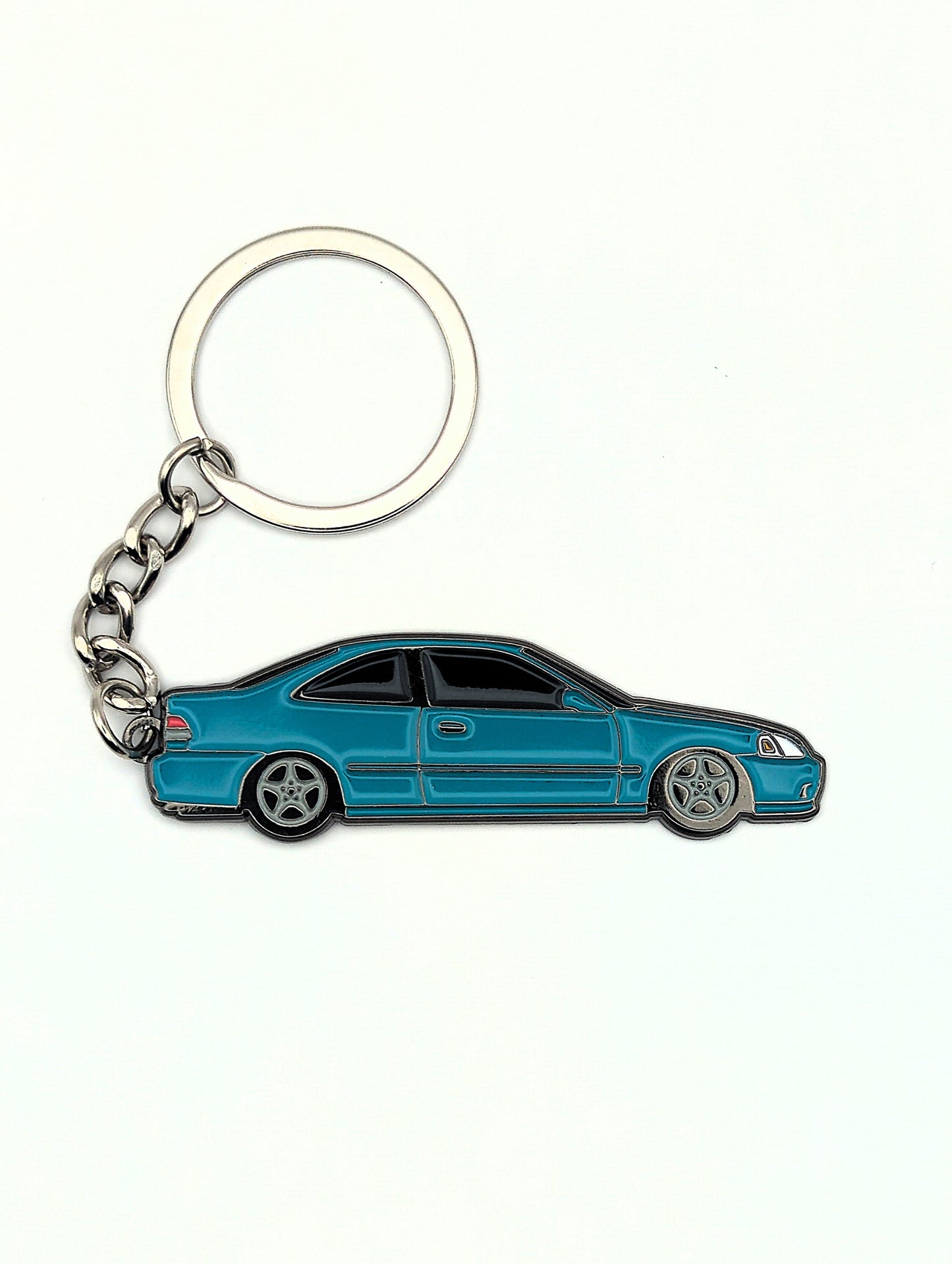 Drift Pins EK Coupe keychain featuring a detailed miniature car design on a silver keyring.