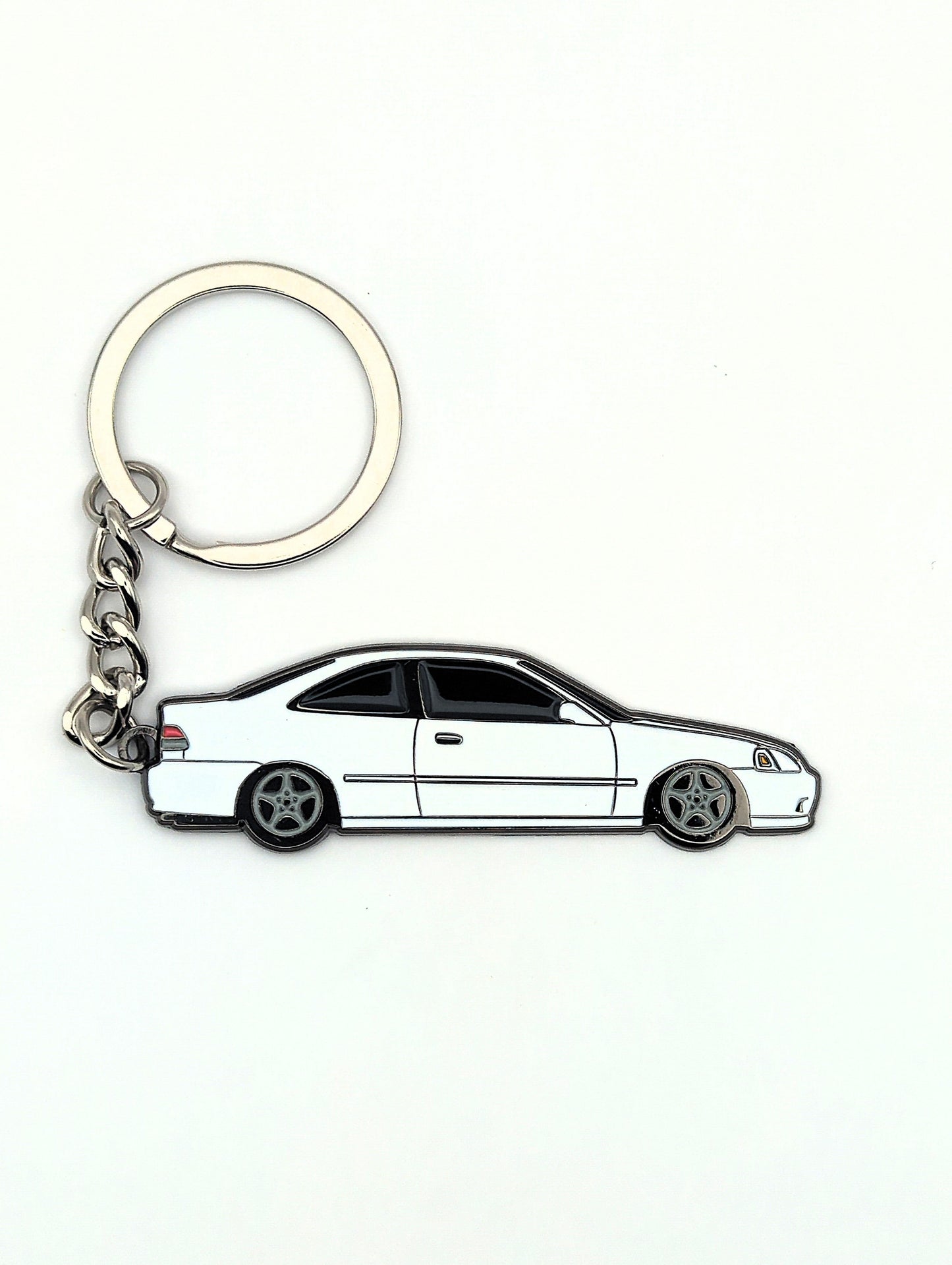 Drift Pins EK Coupe keychains featuring detailed car silhouette design on metal keychain.