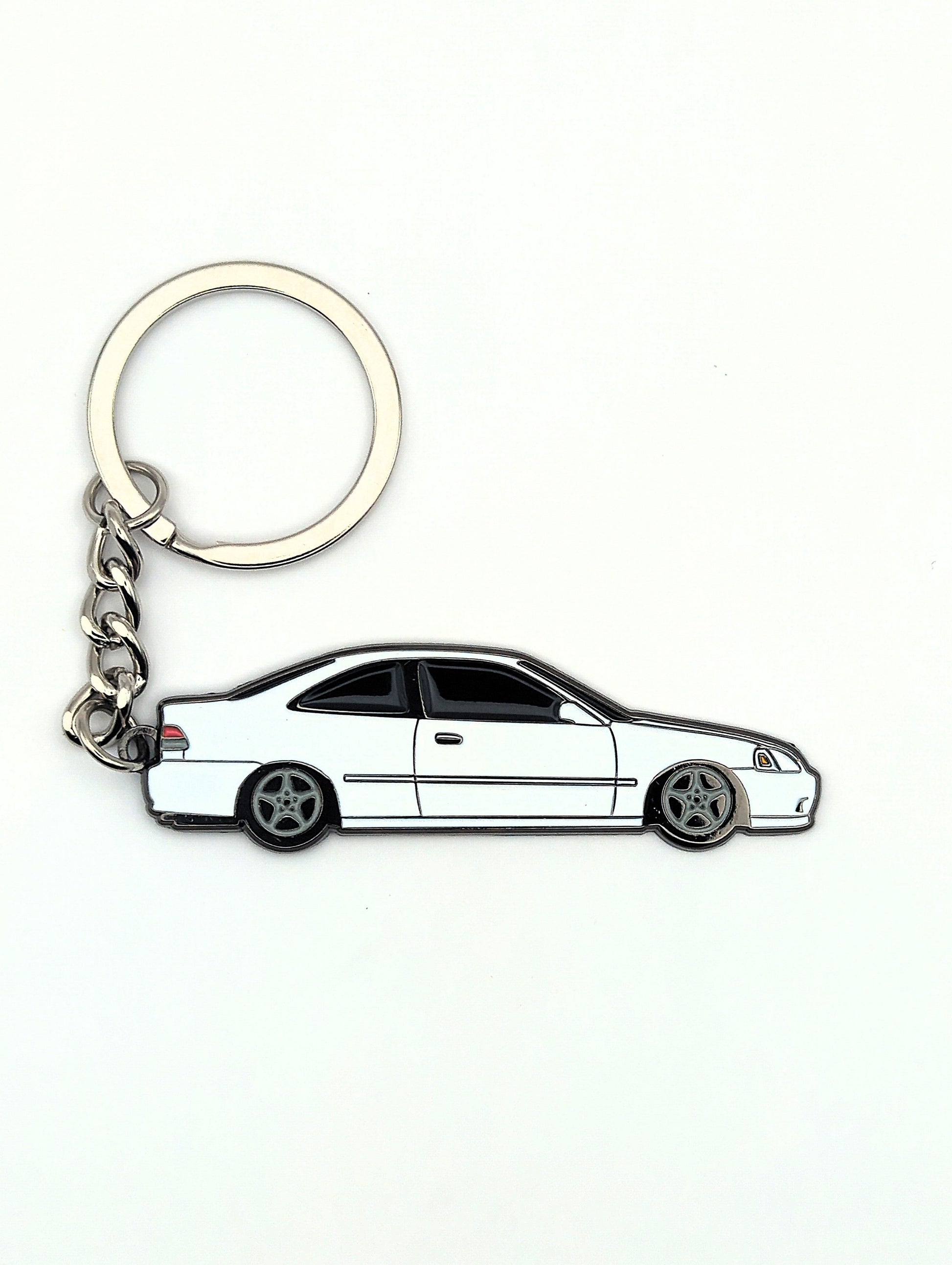 Drift Pins EK Coupe keychains featuring detailed car silhouette design on metal keychain.