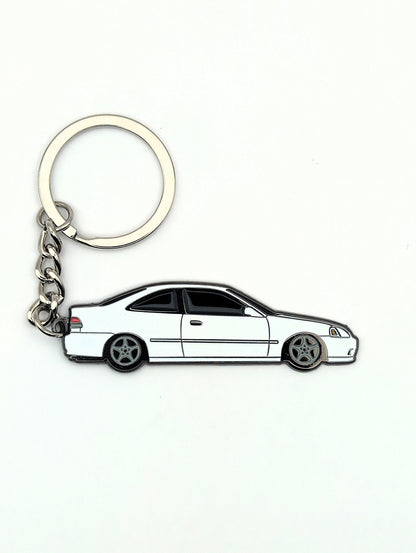 Drift Pins EK Coupe keychains featuring detailed car silhouette design on metal keychain.