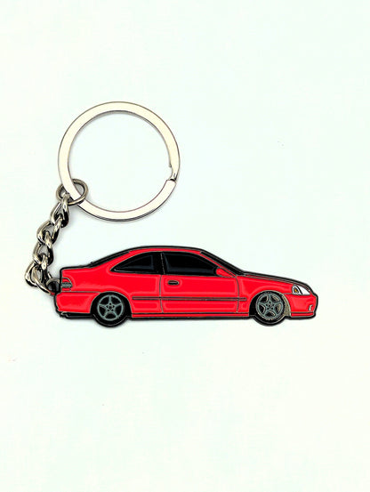 EK Coupe keychains by Drift Pins, featuring detailed miniature car charms on metal key rings.