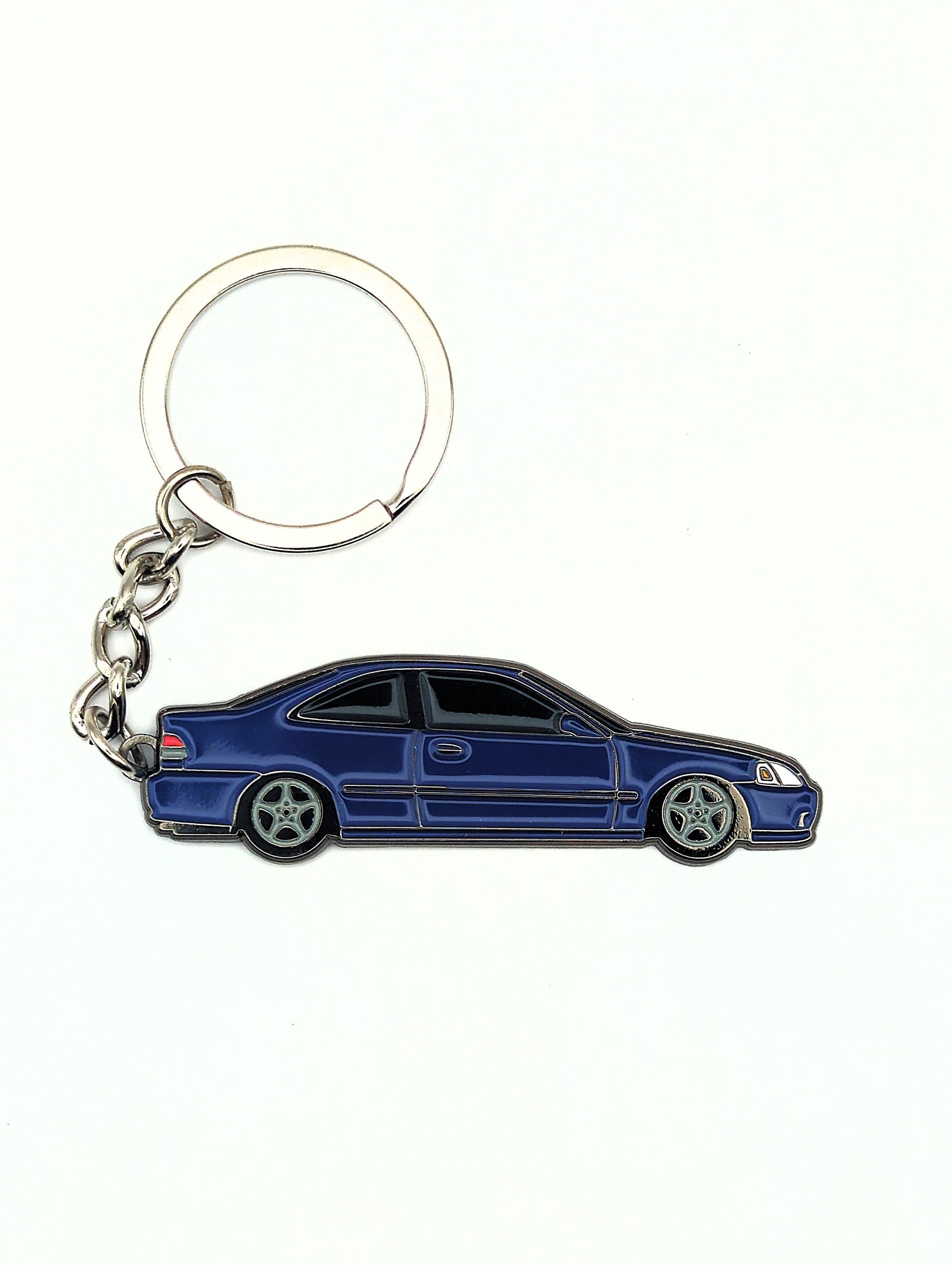 Drift Pins EK Coupe keychain featuring a detailed miniature car model on a metal keyring.