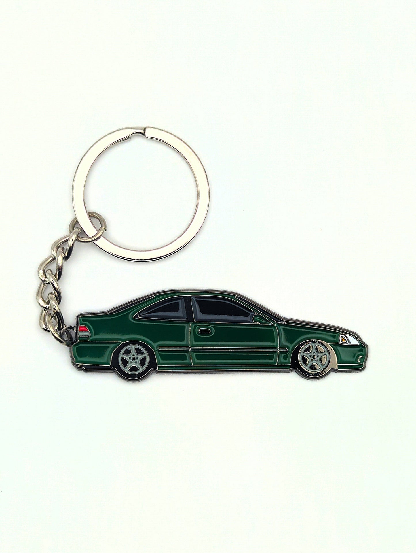 Drift Pins EK Coupe keychain featuring a detailed mini replica of the EK Coupe car in black and silver.