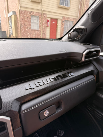 Black vinyl "4RUNNER" dash letters with template for 2025+ 4Runner interior customization from StickerFab.