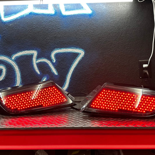 NTXGlow RGB Grid Tail Lights for BRZ and GR86, rear view with illuminated red and colored grid LEDs