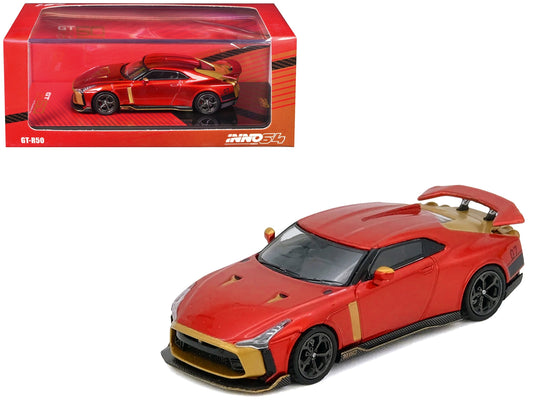 Nissan GT-R50 By ItalDesign Red Metallic with Gold Accents 1/64 Diecast Model Car by Inno Models