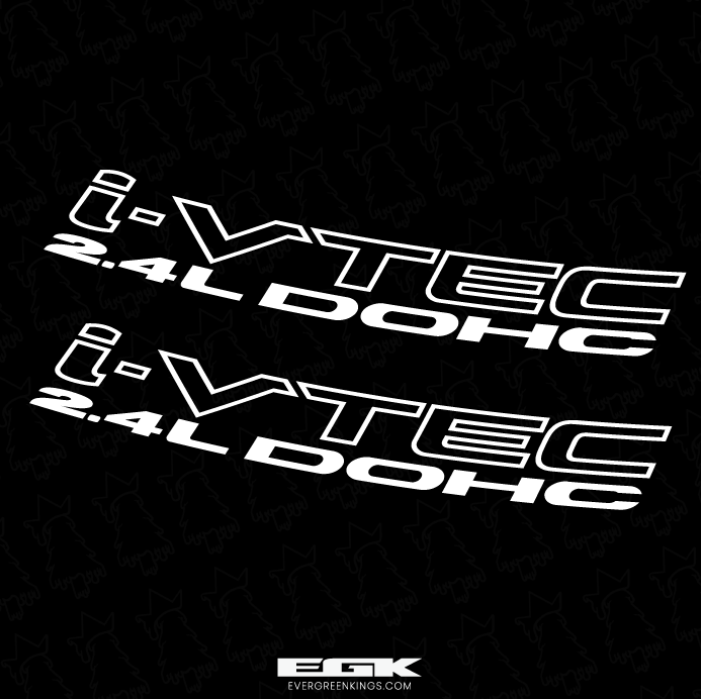 Evergreen Kings i-VTEC DOHC 2.4L decal set for Honda K24 door and quarter panels, black and red graphic stickers.