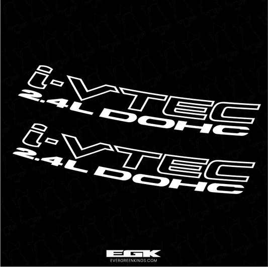 Evergreen Kings i-VTEC DOHC 2.4L decal set for Honda K24 door and quarter panels, black and red graphic stickers.