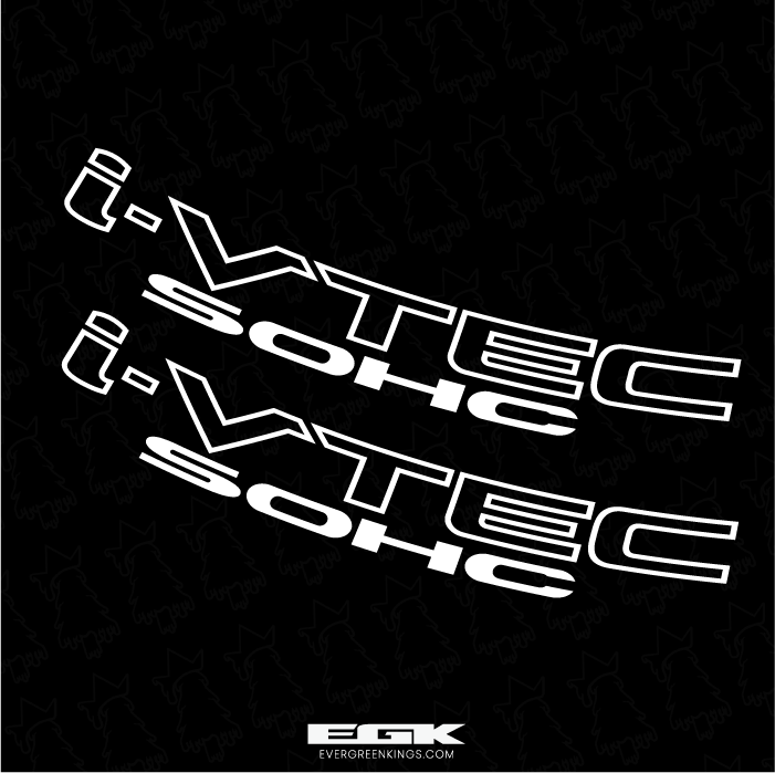 i-VTEC SOHC door and quarter panel decal set by Evergreen Kings, OEM-size pair in black lettering