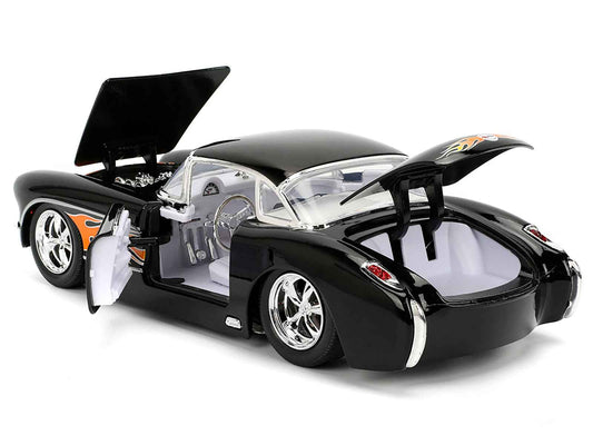 1957 Chevrolet Corvette Black with Flame Graphics and White Interior "Bigtime Muscle" Series 1/24 Diecast Model Car by Jada