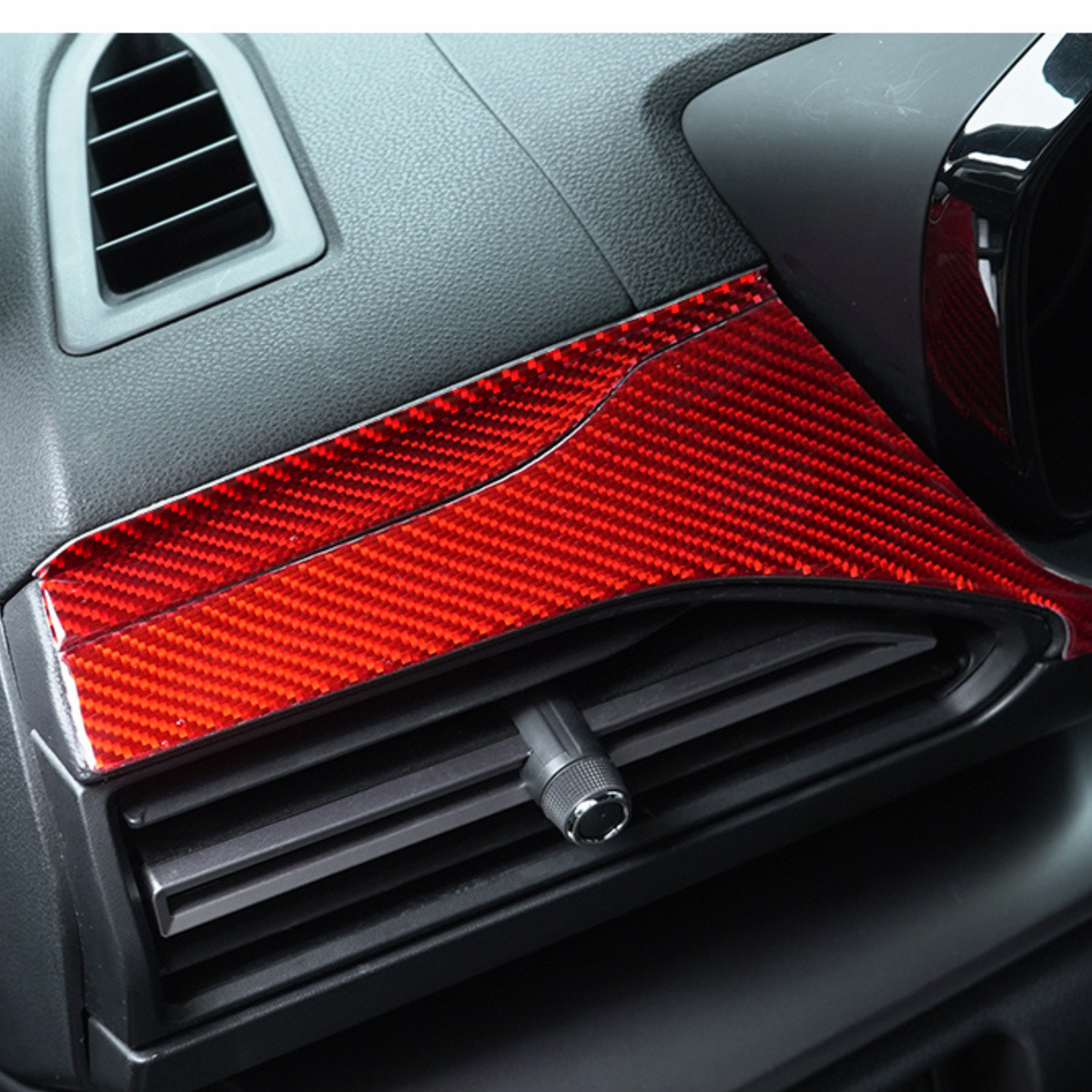 JDMuscle 6-piece carbon fiber dash trim covers for 2022-2025 Subaru WRX, in black and red carbon fiber finish.