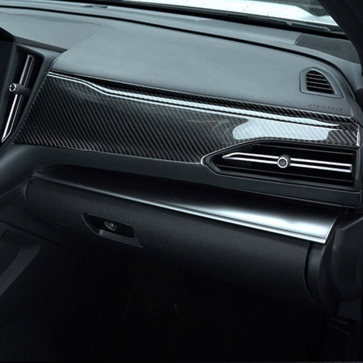 JDMuscle 2022-2023 Subaru WRX P&S Series carbon fiber dash trim covers, black and red finish, 6-piece interior trim kit