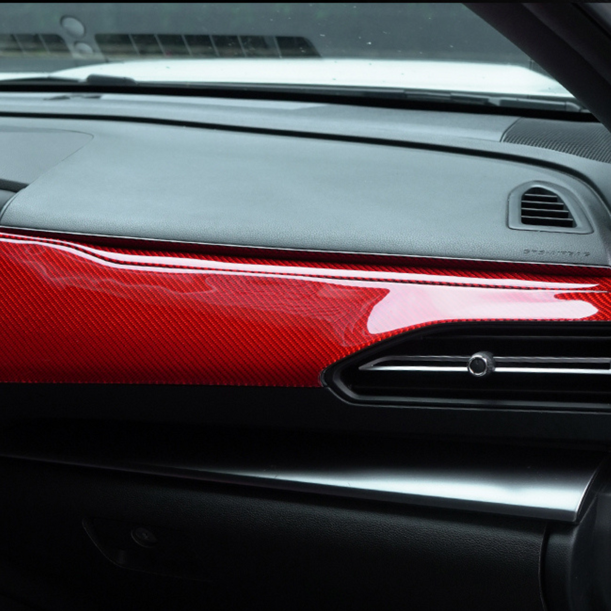 JDMuscle 2022-2025 Subaru WRX P&S Series carbon fiber dash trim covers, 6-piece set in black and red carbon fiber.