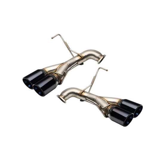 JDMuscle 22-25 WRX VB quad exit axle back exhaust system with muffler delete, installed on a Subaru WRX vehicle.