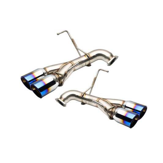 JDMuscle 22-25 WRX VB quad exit axle back exhaust with muffler delete, showcasing the chrome tips and sleek exhaust design.