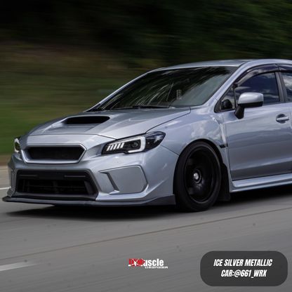 JDMuscle V2 front bumper grille in gloss black and paint-matched finish for 2018-2021 Subaru WRX/STI, featuring a sleek design.