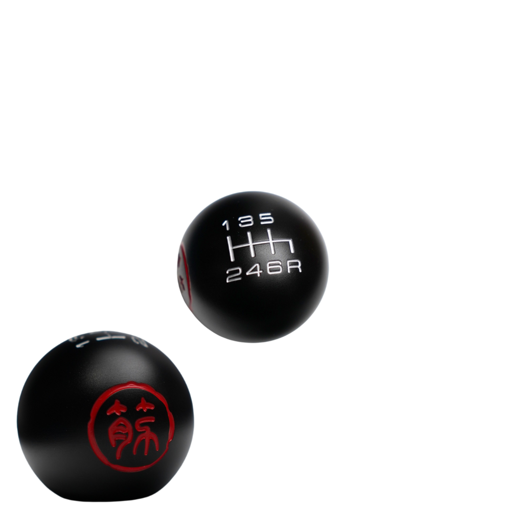 Black sphere JDMuscle Suji Series shift knob with 10x1.5mm threading, compatible with Honda and Acura vehicles.
